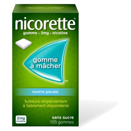 Nicorette Gomme à Macher 2 mg Nicotine Sans Sucre, 105 gommes à macher 