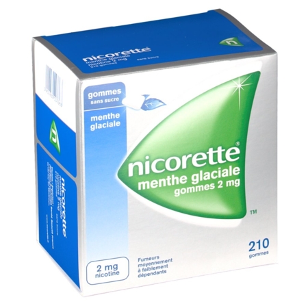 Nicorette menthe glaciale 2 mg sans sucre, 30 gommes à mâcher