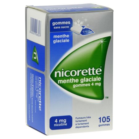 Nicorette menthe glaciale 4 mg sans sucre, 105 gommes à mâcher