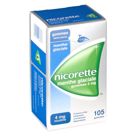 Nicorette menthe glaciale 4 mg sans sucre, 30 gommes à mâcher