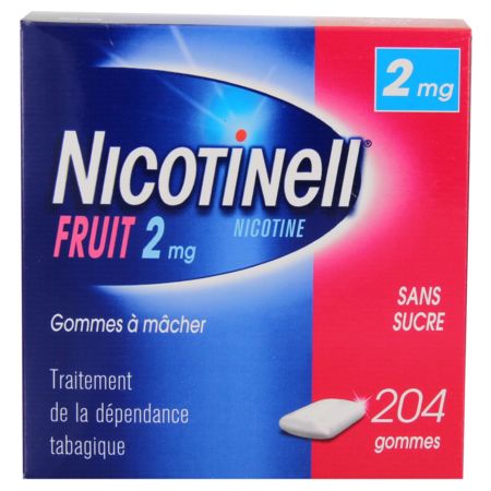 Nicotinell fruit 2 mg sans sucre, 204 gommes à mâcher