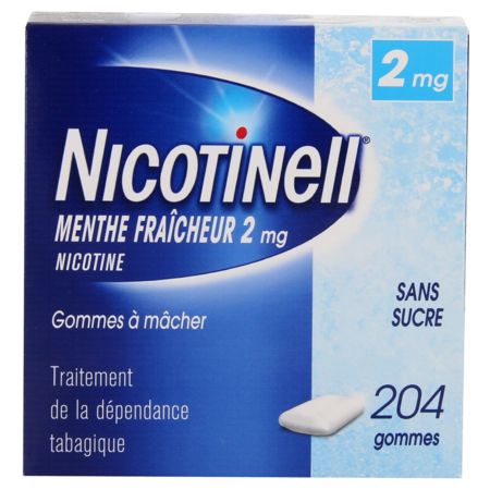Nicotinell menthe fraicheur 2 mg sans sucre, 204 gommes à mâcher