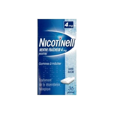 Nicotinell menthe fraicheur 4 mg sans sucre, 36 gommes à mâcher