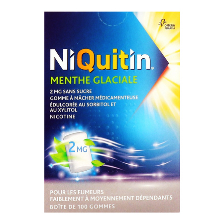 NiQuitin Menthe Glaciale 2mg sans Sucre, 100 Gommes