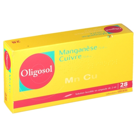 Oligosol manganese cuivre solution buvable, 28 ampoules