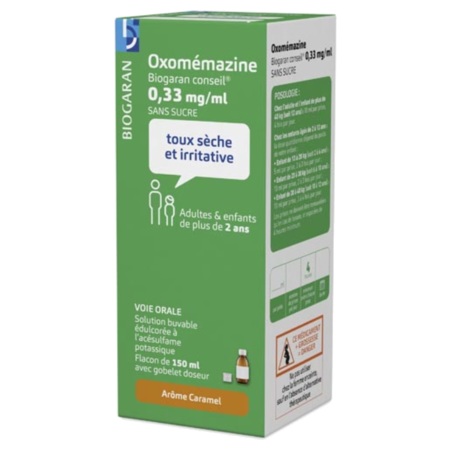 Oxomemazine biogaran conseil 0,33 mg/ml sans sucre, flacon de 150 ml de solution buvable