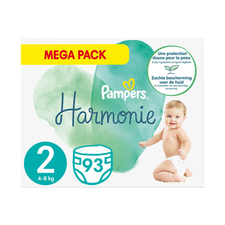 Pampers Couches Bébé Harmonie Taille 2 4-8 kg, 93