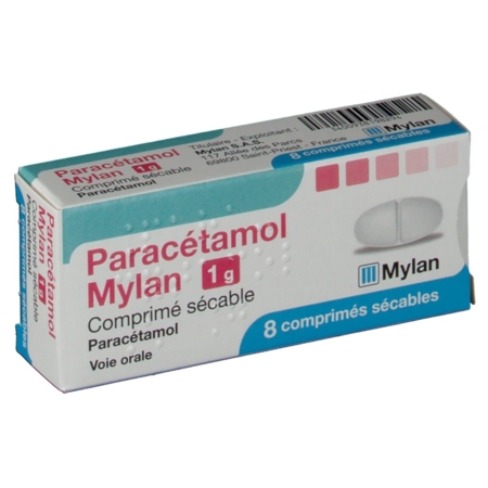 Paracetamol mylan 1 g, 8 comprimés sécables