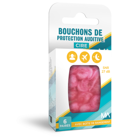 BOUCHONS D'OREILLES EN CIRE MA, BOÎTE DE 6 PAIRES