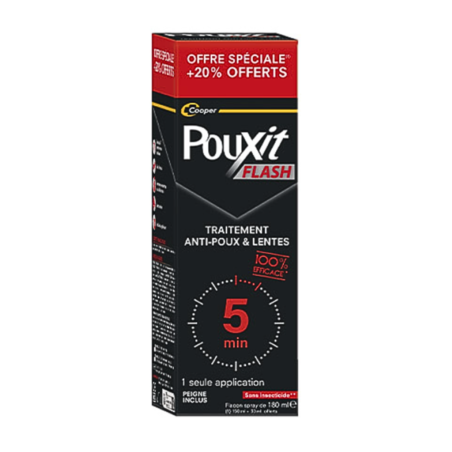 Pouxit Flash Traitement Anti Poux et Lentes, 150 ml + 30 ml offerts