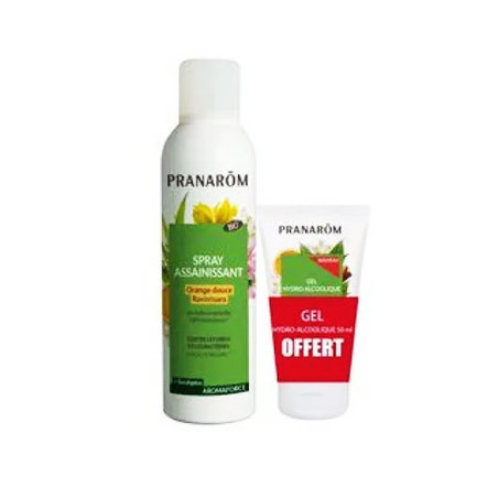 Pranarom Aromaforce Spray Assainissant Orange Douce Ravinstara + Gel Hydro-alcoolique Offert, 150 ml + 50 ml