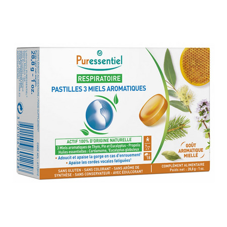 Puressentiel Respiratoire Pastilles 3 Miels, Boite de 18 Pastilles