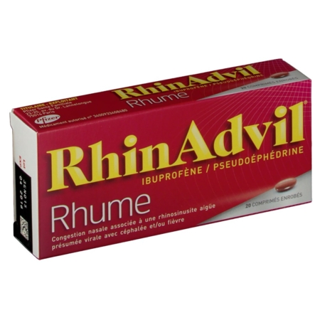 Rhinadvil rhume ibuprofene/pseudoephedrine, 20 comprimés enrobés