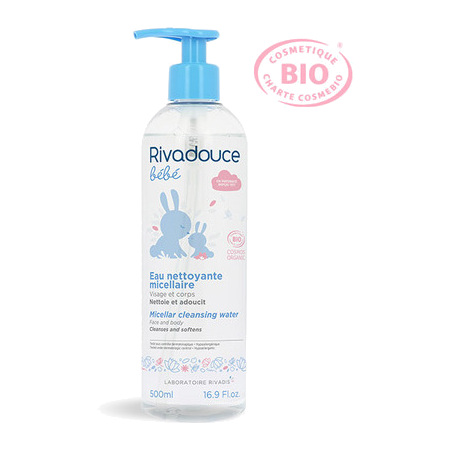 Rivadouce Eau Nettoyante Micellaire Bébé Bio, Flacon-Pompe de 500 ml