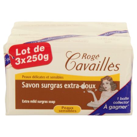 Roge cavailles savon surgras extra doux, 3 x 250 g