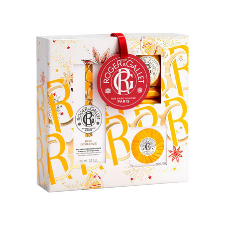 Roger & Gallet Coffret Eau Parfumée Bienfaisante + Galet de Bain + Savon Solide Bois d'Orange