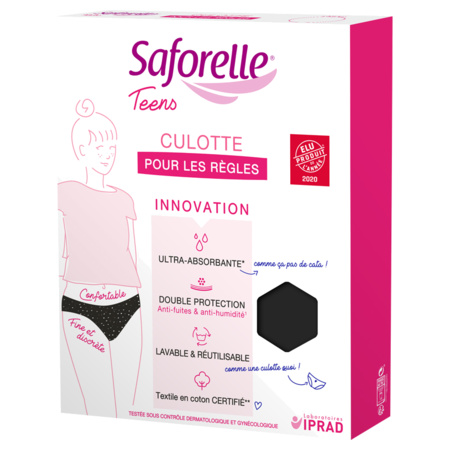 Saforelle Teens Culotte pour les Règles Absorbante Noir, Taille 14 ans