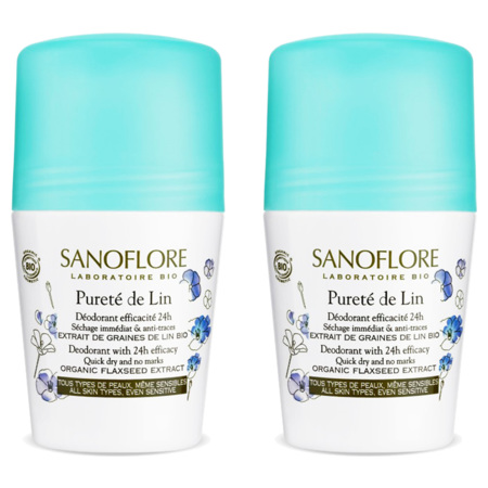 Sanoflore Déodorant Pureté de Lin Efficacité 24h, 2 x 50 ml