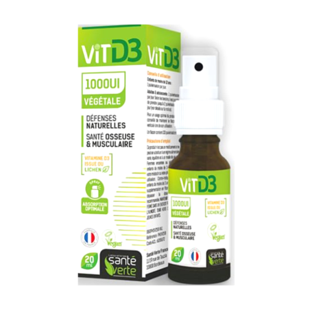 Santé Verte Vitamine D3 1000UI Solution Buvable en Spray, 20ml