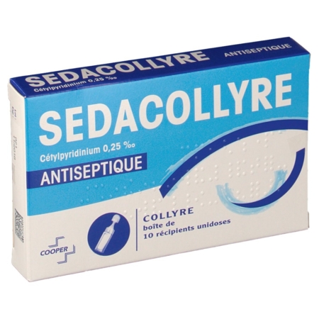 Sedacollyre cetylpyridinium 0,25 pour mille, 10 flacons unidoses de 0,4 ml de collyre