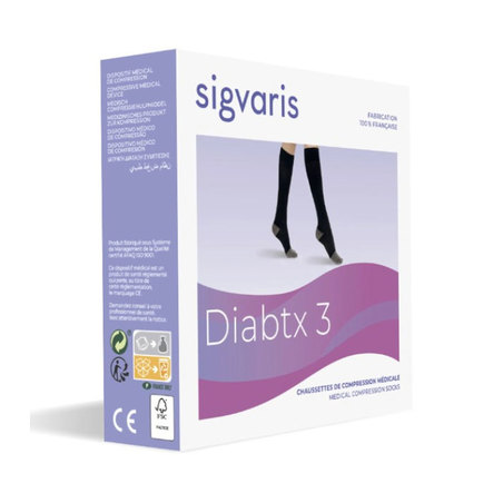 Sigvaris Diabtx 3 Chaussettes Compression Médical LL, Noir