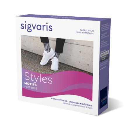 SIGVARIS FEMME CLASSE 2 STYLES MARINIERE CHAUSSETTES XLN ECRU BLANC