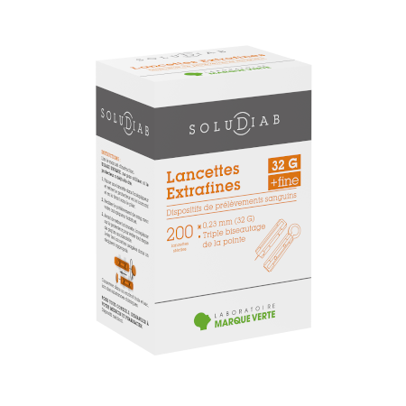 SOLUDIAB Lancettes EXTRAFINES 32G, boîte de 200