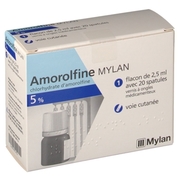 Amorolfine mylan 5 %, flacon de 2,5 ml de vernis à ongle médicamenteux et 20 spatules