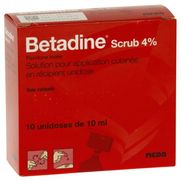 Betadine scrub 4 %, 10 x 10 ml de solution pour application
