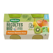 Blédina Les Récoltes Bio Compote Bébé Pommes Bananes Kiwis dès 6 mois, 2 x 130g