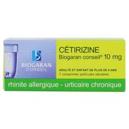 Cetirizine biogaran conseil 10 mg, 7 comprimés pelliculés sécables