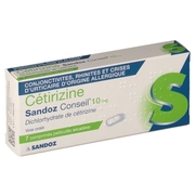 Cetirizine sandoz conseil 10 mg, 7 comprimés pelliculés sécables
