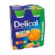 Delical Boisson fruitée édulcorée Orange, 4 x 200 ml