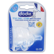 Dodie Tétines Rondes 3 Vitesses Anti-Colique Débit Moyen 0-6 Mois, 2 Tétines