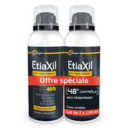 ETIAXIL - Déodorant Anti-transpirant - HOMME - Transpiration Modérée - Aisselles - Contrôle 48h - Aérosol - 150 ml - Lot de 2
