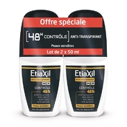 ETIAXIL - Déodorant Anti-transpirant - HOMME - Transpiration Modérée - Aisselles - Contrôle 48h - Roll-on - 50 ml - Lot de 2