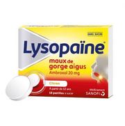 Lysopaïne Ambroxol au Citron 20 mg sans sucre, 18 pastilles à sucer