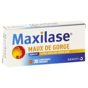 Maxilase maux de gorge alpha-amylase 3000 uceip, 30 comprimés enrobés