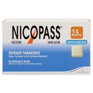Nicopass menthe fraicheur 2,5 mg sans sucre, 96 pastilles à sucer