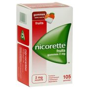 Nicorette fruits 2 mg sans sucre, 105 gommes à mâcher