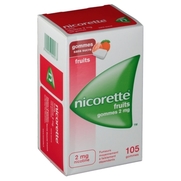 Nicorette fruits 2 mg sans sucre, 30 gommes à mâcher