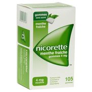 Nicorette menthe fraiche 4 mg sans sucre, 105 gommes à mâcher