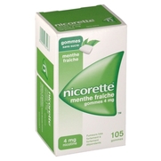 Nicorette menthe fraiche 4 mg sans sucre, 30 gommes à mâcher