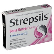 Strepsils fraise sans sucre, 24 pastilles à sucer