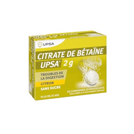 Upsa Citrate de betaine citron upsa 2 g sans sucre, 20 comprimés effervescents