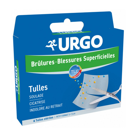 Urgo Brûlures & Blessures Superficielles Tulles 5 x 5 cm, 6 Tulles Stériles