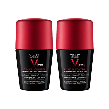 Vichy Homme Déodorant Clinical Control Détranspirant Roll-On 96h, 2 x 50 ml