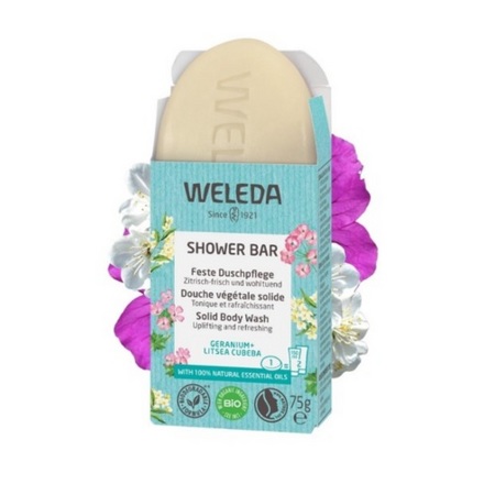 Weleda Savon Douche végétale solide Géranium et Litsea Cubeba, 75 g